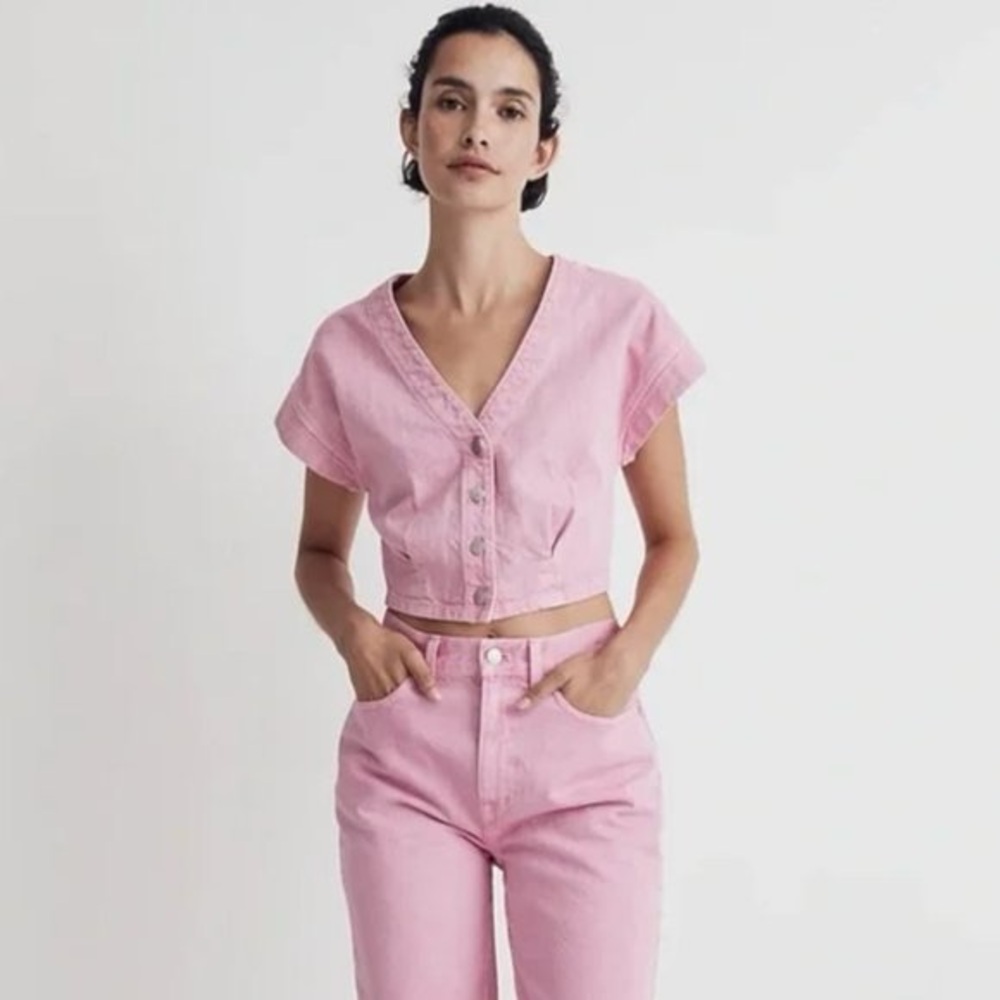 Madewell Pink Cropped Button-Front Top